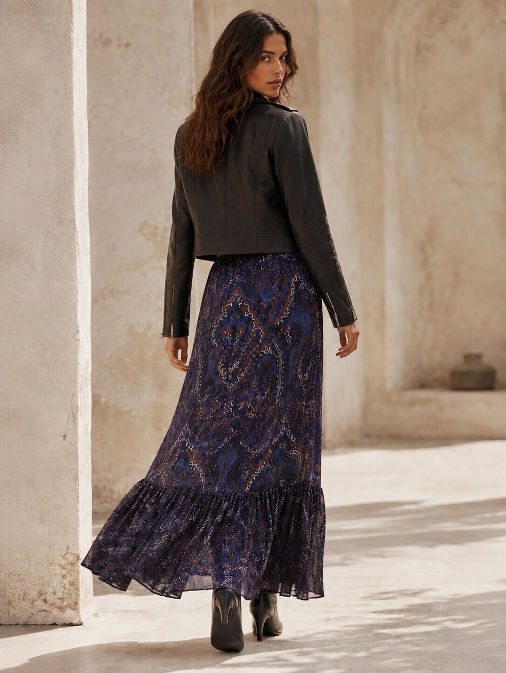 JOIE | SZ XS | Silk Paisley Maxi Skirt Ruffle Hem Side Slit Boho Romantic Luxe - Picture 2 of 10